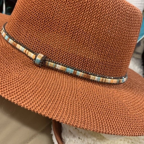 Anthropologie Cali Trimmed Rancher Wide Brimmed Hat Dark Orange
